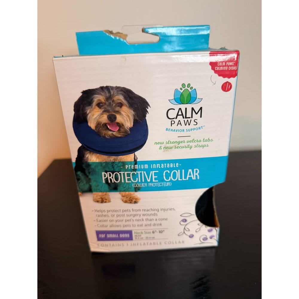 Protective Inflatable Collar Small w/ Dog Calming Disc Neck 6 - 10 in